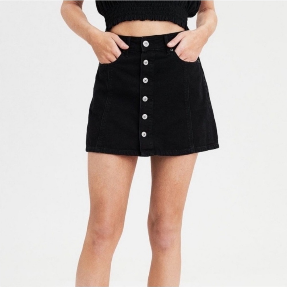 American Eagle High Rise A-Line Black Denim Skirt